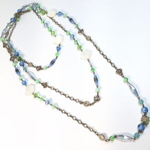 Myka Silver Tone Handmade Glass Bead Multi Use Body Belt Necklace